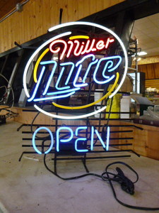 lot 3 image: Miller Lite OPEN Neon Sign