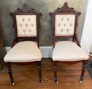 lot 76 image: Pair of Vintage Victorian Carved East Lake Walnut Chairs