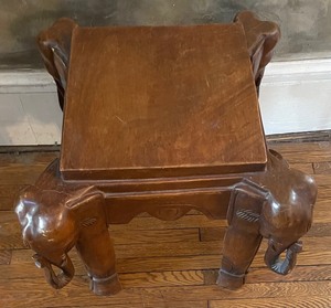 lot 100 image: Carved Wooden Elephant Stool or Petite Table