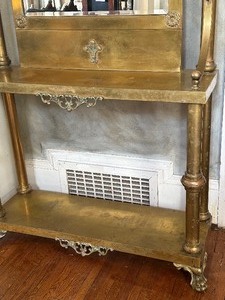 lot 3 image: Vintage Brass Hall Tree Console Table with Mirror