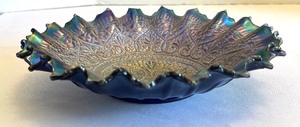 lot 68 image: Vintage Fenton Glass Carnival Flared Hearts and Flowers Bowl