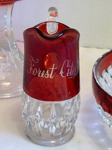 lot 60 image: Three Pieces of Vintage Ruby Red Glassware