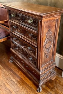 lot 5 image: Antique European Petite Dresser with Dragon Detailing