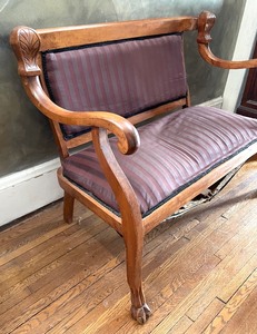 lot 121 image: Antique Upholstered Wooden Bench