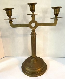 lot 127 image: Pair of Beautiful Vintage Brass Three Arm Candle Holders