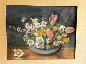 lot 280 image: Vintage Framed Original Floral Design Pastel Painting