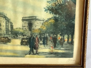 lot 28 image: Vintage Framed Colored City Scene Etching