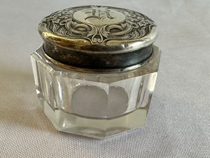 lot 38 image: Vintage Monogramed Cream Vanity Jar