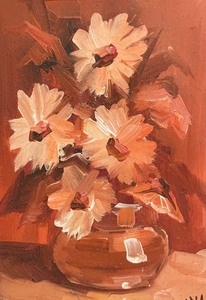 lot 308 image: Original Framed Oil on Board Flowers Painting by Linari