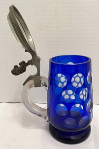 lot 314 image: Antique Bohemian Cobalt Blue Cut to Clear Stein