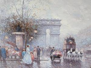 lot 156 image: Framed Street Scene Oil Painting