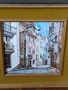lot 184 image: Pair of Framed Painted Ceramic Tiles