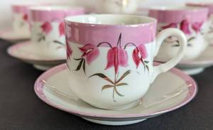 lot 194 image: Vintage German Painted Porcelain Teacup Set