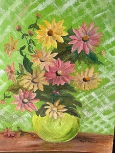 lot 264 image: Colorful Original Oil on Board Floral Painting