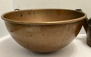 lot 289 image: Copper Rounded Bottom Mixing Bowl and Copper Tea Kettle