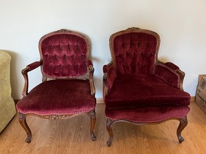 Pair of Vintage Upholstered Velvet Parlor Chairs
