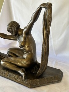 Art Deco Cast Metal Egyptian Goddess Sculpture by Claire Jeanne Roberte Colinet