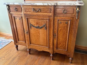 Beautiful European Buffet Server with Marble Top and Mirror
