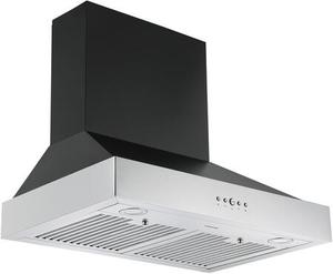 Ancona AN-1578 30 Inch Pro Style Wall Mount Ducted Hood with 600 CFM, LED Lights, Pure Lights, CleanFilter Baffle Filters, cETLus Certification in Black and Stainless Steel