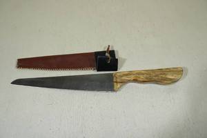 lot 46 image: Wooden Handle Kitchen Knife with Sheath
