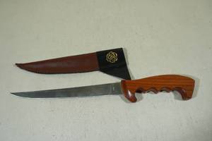 lot 47 image: Wooden Handle Kitchen Knife with Sheath