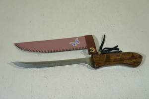 lot 48 image: Wooden Handle Kitchen Knife with Sheath