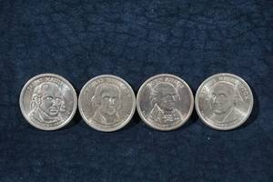 lot 150 image: 4 US Presidential Dollar Coins - Madison, Jefferson, Washington, Adams