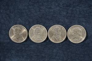 lot 153 image: 4 US Presidential Dollar Coins - Garfield, Grant, Hayes, Johnson