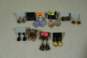 lot 179 image: 10 Pairs of Earrings-Charoite, Tiger Eye Stones