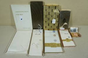 lot 195 image: Handkerchiefs with Antique Makeup Tin