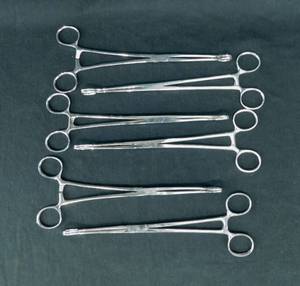 lot 86 image: Lot of 6 Chrome Plated 10 Inch Surgical Forceps