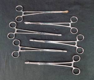 lot 89 image: Lot of 6 Chrome Plated 10 Inch Surgical Forceps