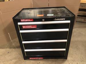 26.5 in. W x 18 in. D Standard Duty 4-Drawer Rolling Tool Cabinet in Gloss Black by Husky No Keys  Customer Returns See Pictures