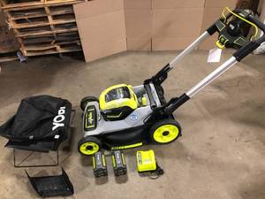 40-Volt HP Brushless 21 in. Whisper Series Cordless Walk-Behind Dual Blade Push Mower w(2) 6.0 Ah Batteries and Charger by RYOBI  Customer Returns See Pictures