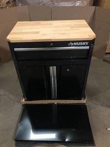Ready-to-Assemble 24-Gauge Steel 1-Drawer 2-Door Garage Base Cabinet in Black (28 in. W x 33 in. H x 18 in. D by Husky  Customer Returns See Pictures