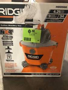 9 Gallon 4.25 Peak HP NXT WetDry Shop Vacuum with Filter, Locking Hose and Accessories by RIDGID    Customer Returns See Pictures