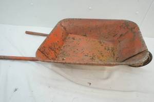 lot 62 image: Vintage Red Metal Wheelbarrow for Children