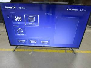 lot 928 image: Element 55 4K UHD Roku TV E4AA55R (SMALL SPECS ON TOP OF SCREEN)