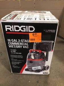 16 Gallon 2-Stage Commercial WetDry Shop Vacuum with Fine Dust Filter, Professional Hose and Industrial Accessory Kit by RIDGID Customer Returns See Pictures