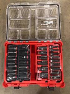 SHOCKWAVE Impact-Duty 12 in. Drive Metric and SAE Deep Well Impact PACKOUT Socket Set (31-Piece) by Milwaukee    Customer Returns See Pictures