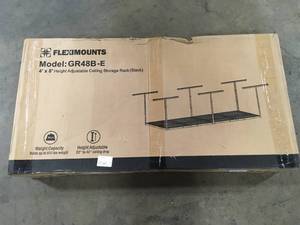 Adjustable Height Overhead Ceiling Mount Garage Rack in Black (96 in. W x 48 in. D) by FLEXIMOUNTS  Customer Returns See Pictures