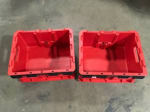 2 Lots of PACKOUT 18.6 in. Tool Storage Crate Bin with Carrying Handles and 50 lbs. Weight Capacity by Milwaukee Customer Returns See Pictures