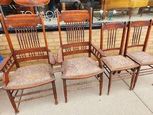 Set of 4 Antique Shamrock Chairs for Restoration