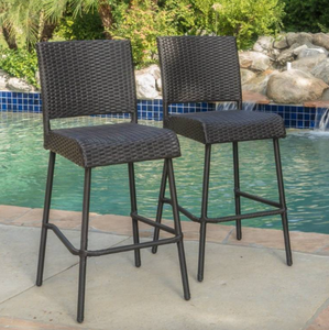 lot 500 image: 2 Pack 29 in Neal Outdoor Wicker Barstools by Christopher Carrington (NEW IN BOX)