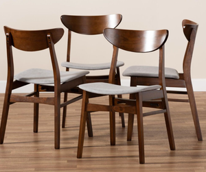 lot 513 image: Baxton Studio Parlin Dining Chair in Smoke and Dark Walnut Brown (Set of 4) (NEW IN BOX)