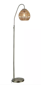 lot 527 image: Pippa 63.5 in. 1-Light Brushed Gold-Colored Metal and Hemp Indoor Bohemian Candlestick Floor Lamp (NEW IN BOX)