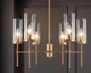 lot 529 image: Anila 6 Light Satin Gold Modern Chandelier with Seeded Glass