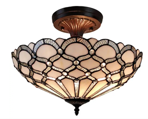 lot 533 image: Amora Lighting 2-Light Tiffany Style White Ceiling Lamp with Glass Shade