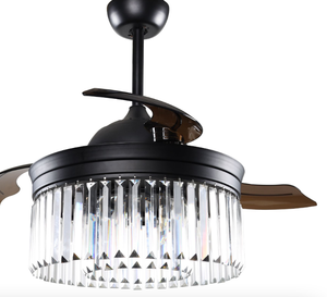 lot 535 image: Parrot Uncle 42 Industrial Downrod Mount Crystal Ceiling Fan with Lighting and Remote Control (OPEN BOX)