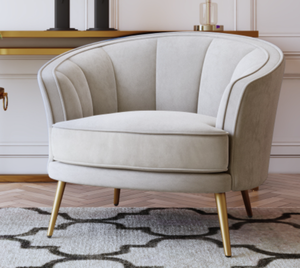 lot 518 image: Modern Velvet Accent Barrel Chair Leisure Accent Chair in Beige WF294355AAA (NEW IN BOX)